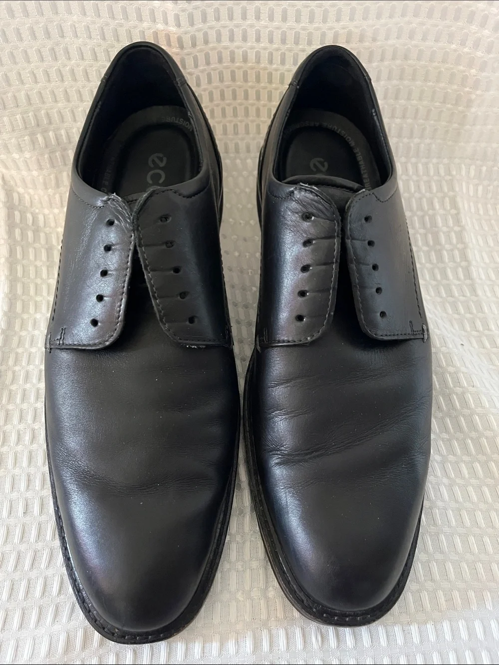ECCO Black Leather Oxford Dress Shoes EU 45 US 11-11.5 Comfort Slip On Lace Up